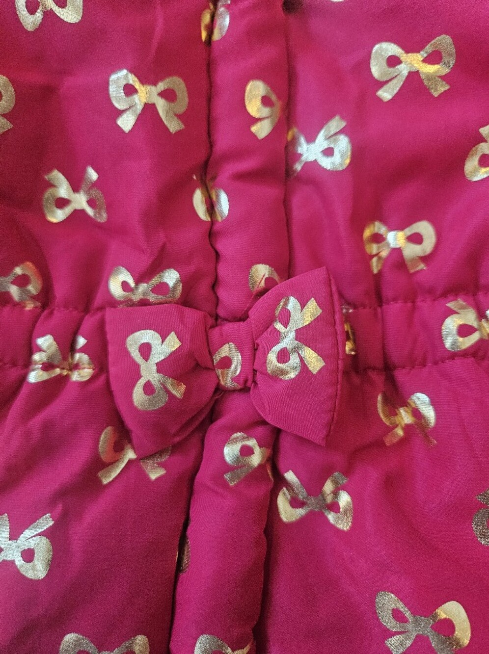 Girls Red Puffer Vest with Gold Bow Print - Picture 2 of 5